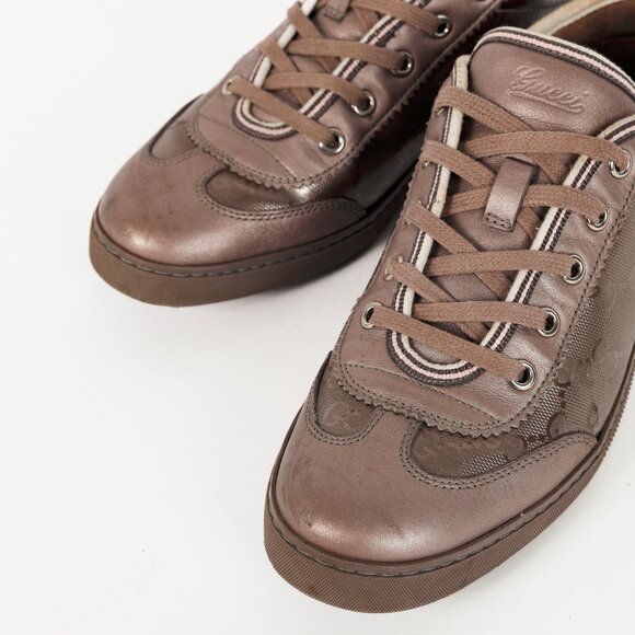 Gucci New Mauve GG Imprime & Miro Soft Metallic Leather Sneakers - Picture 6 of 12